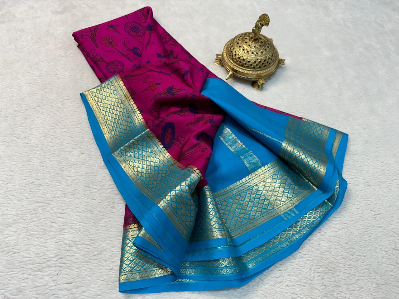 Radiant Modern Printed Mysore Crepe Silk with Contrast Pallu