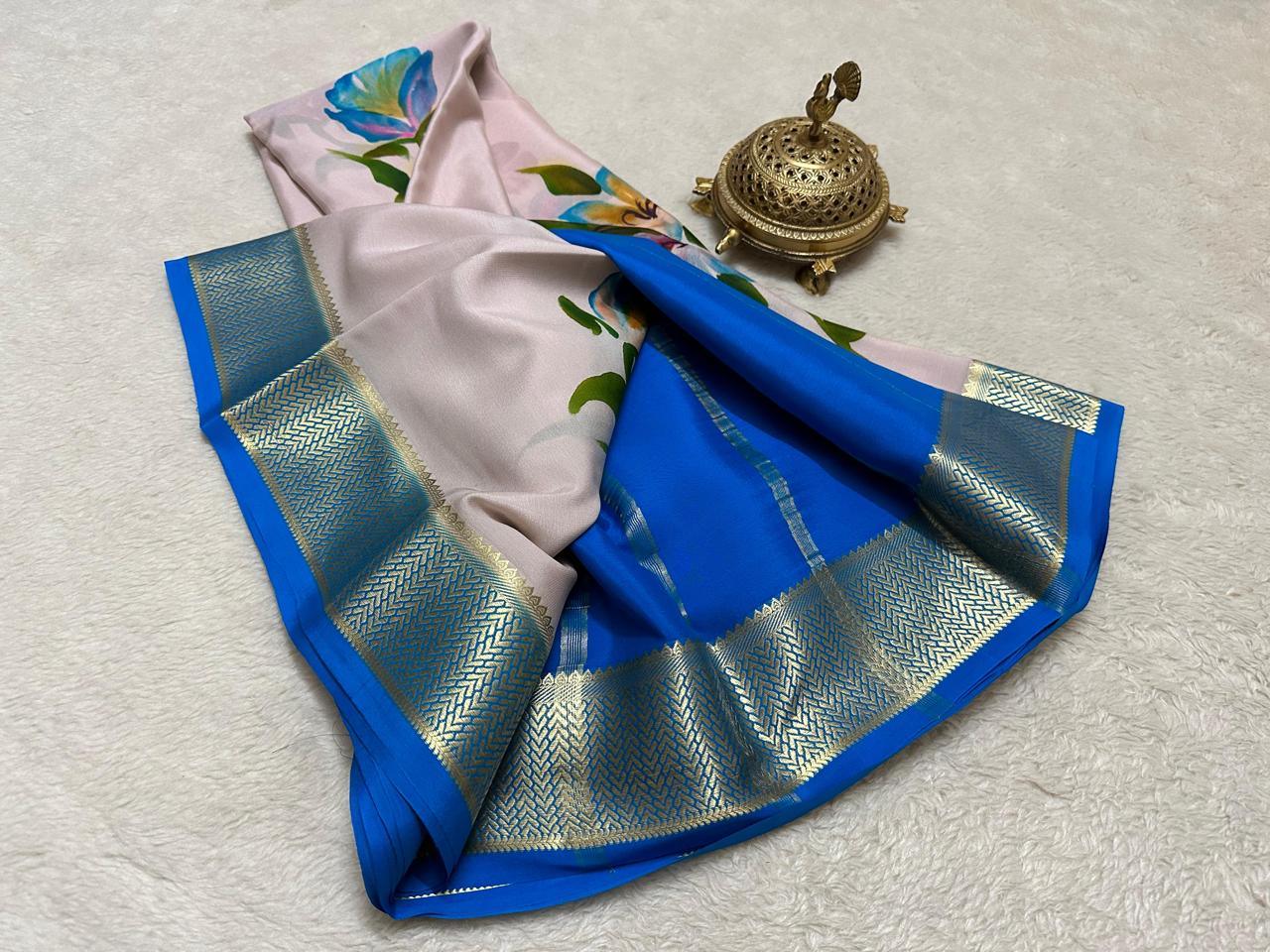 Fashion-Forward Modern Printed Mysore Crepe Silk with Kanchi Border