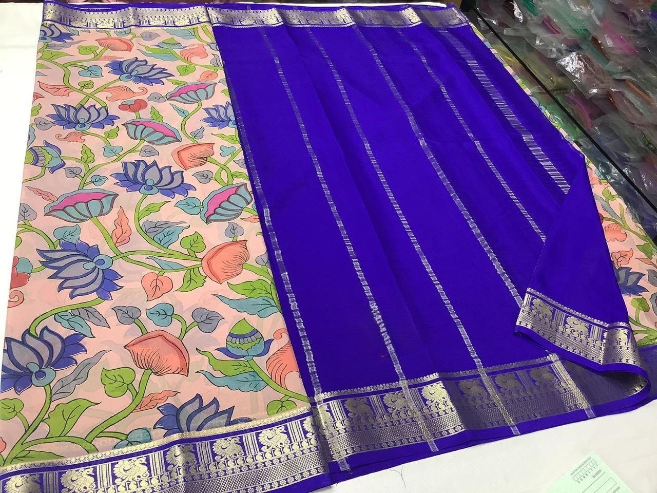 Eye-Catching Modern Printed Mysore Crepe Silk with Contrast Pallu