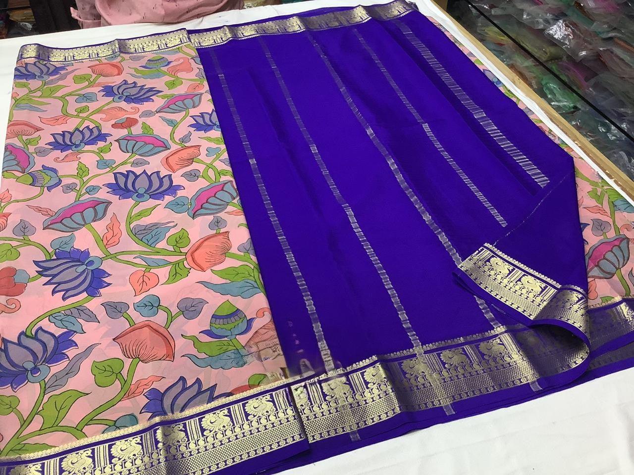 Eye-Catching Modern Printed Mysore Crepe Silk with Contrast Pallu