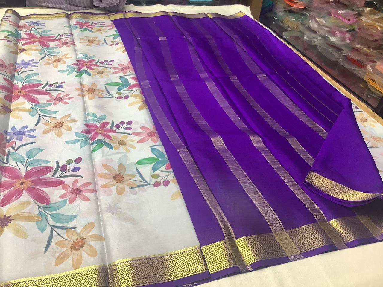 Luxuriant Modern Printed Mysore Crepe Silk with Kanchi Border