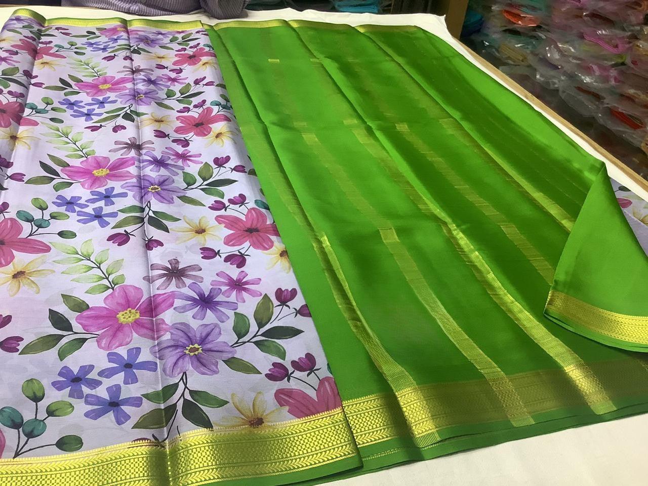 Lavish Modern Printed Mysore Crepe Silk with Kanchi Border