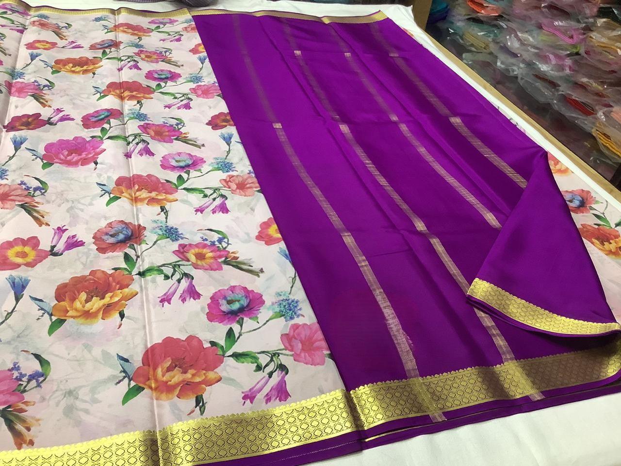 Elegant Modern Printed Mysore Crepe Silk with Blouse