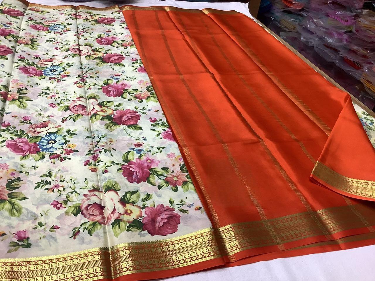 Rich Modern Printed Mysore Crepe Silk with Kanchi Border