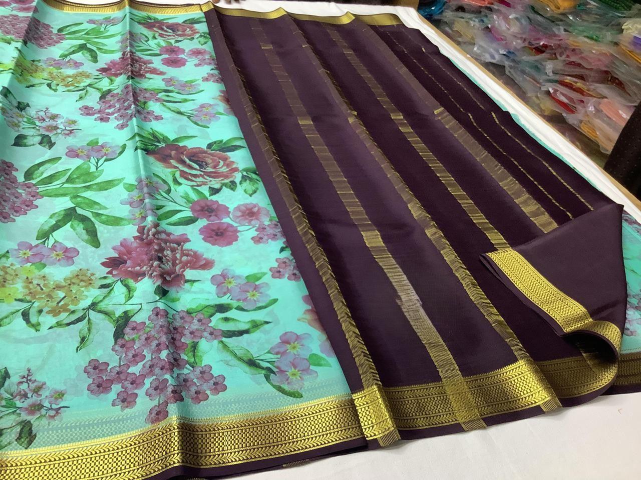 Refined Modern Printed Mysore Crepe Silk with Kanchi Border