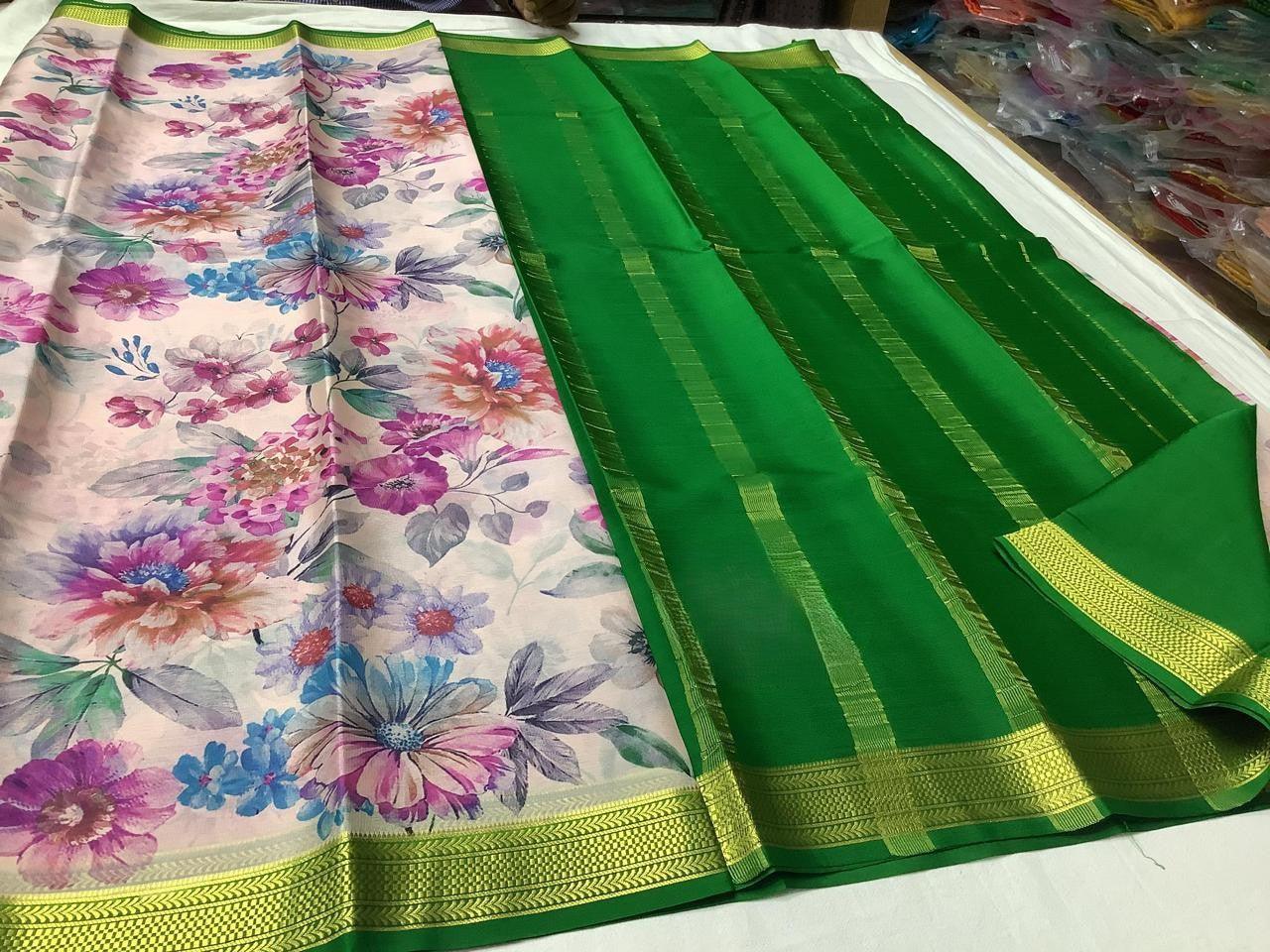 Elegant Modern Printed Mysore Crepe Silk with Blouse