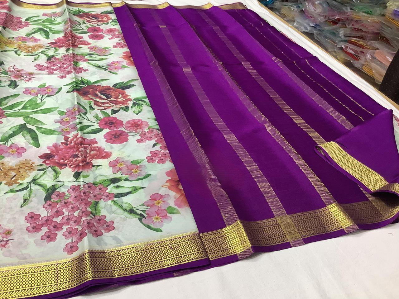 Elite Modern Printed Mysore Crepe Silk with Kanchi Border