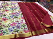 Elegant Modern Printed Mysore Crepe Silk with Contrast Pallu