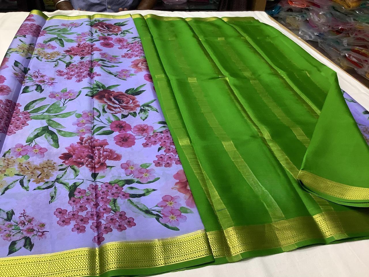 Contemporary Elegance: Modern Printed Mysore Crepe Silk Saree with Blouse