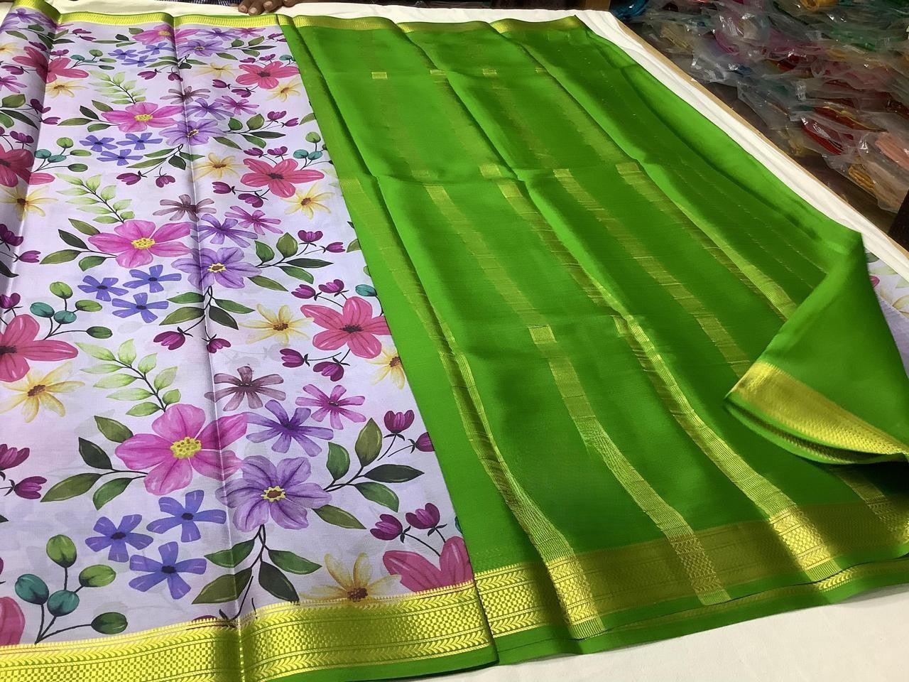 Majestic Modern Printed Mysore Crepe Silk with Blouse
