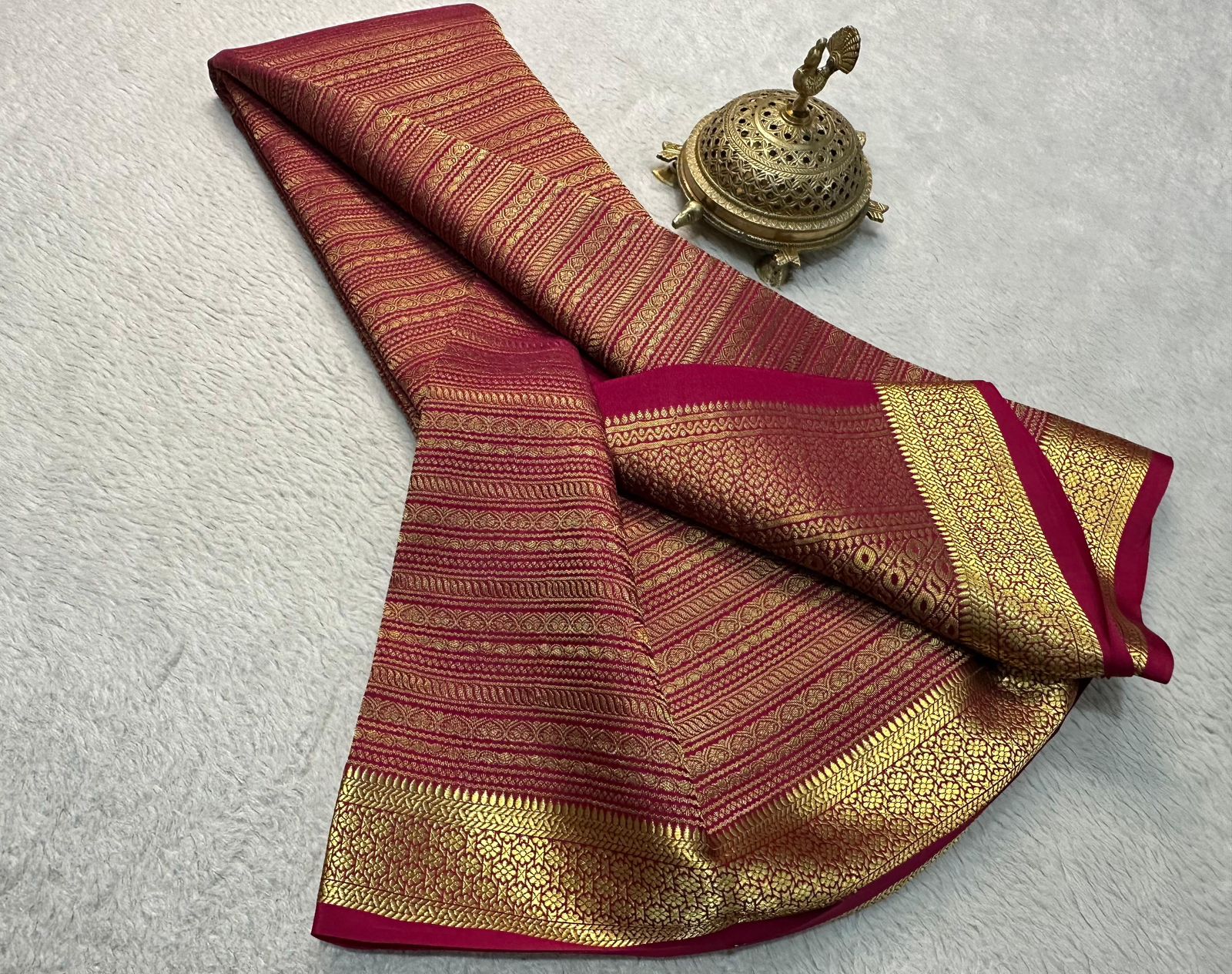 Radiate Royalty: Luxurious Silk Brocade Saree with Opulent Gold & Silver Zari