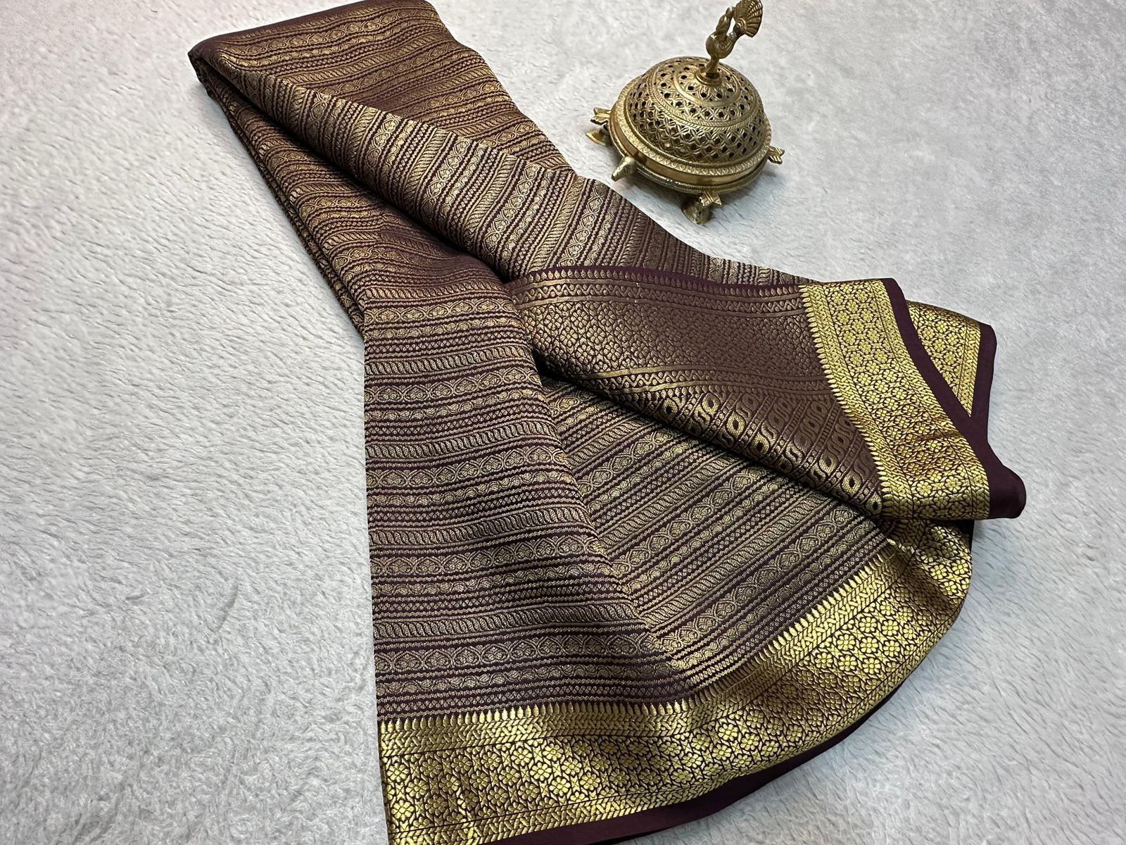 Radiate Royalty: Luxurious Silk Brocade Saree with Opulent Gold & Silver Zari