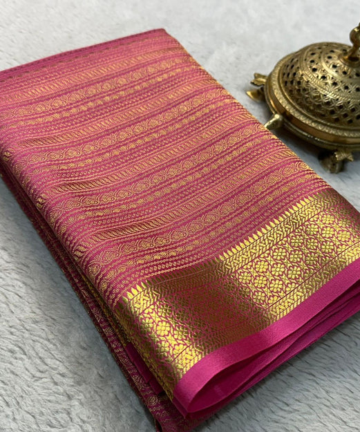 Radiate Royalty: Luxurious Silk Brocade Saree with Opulent Gold & Silver Zari