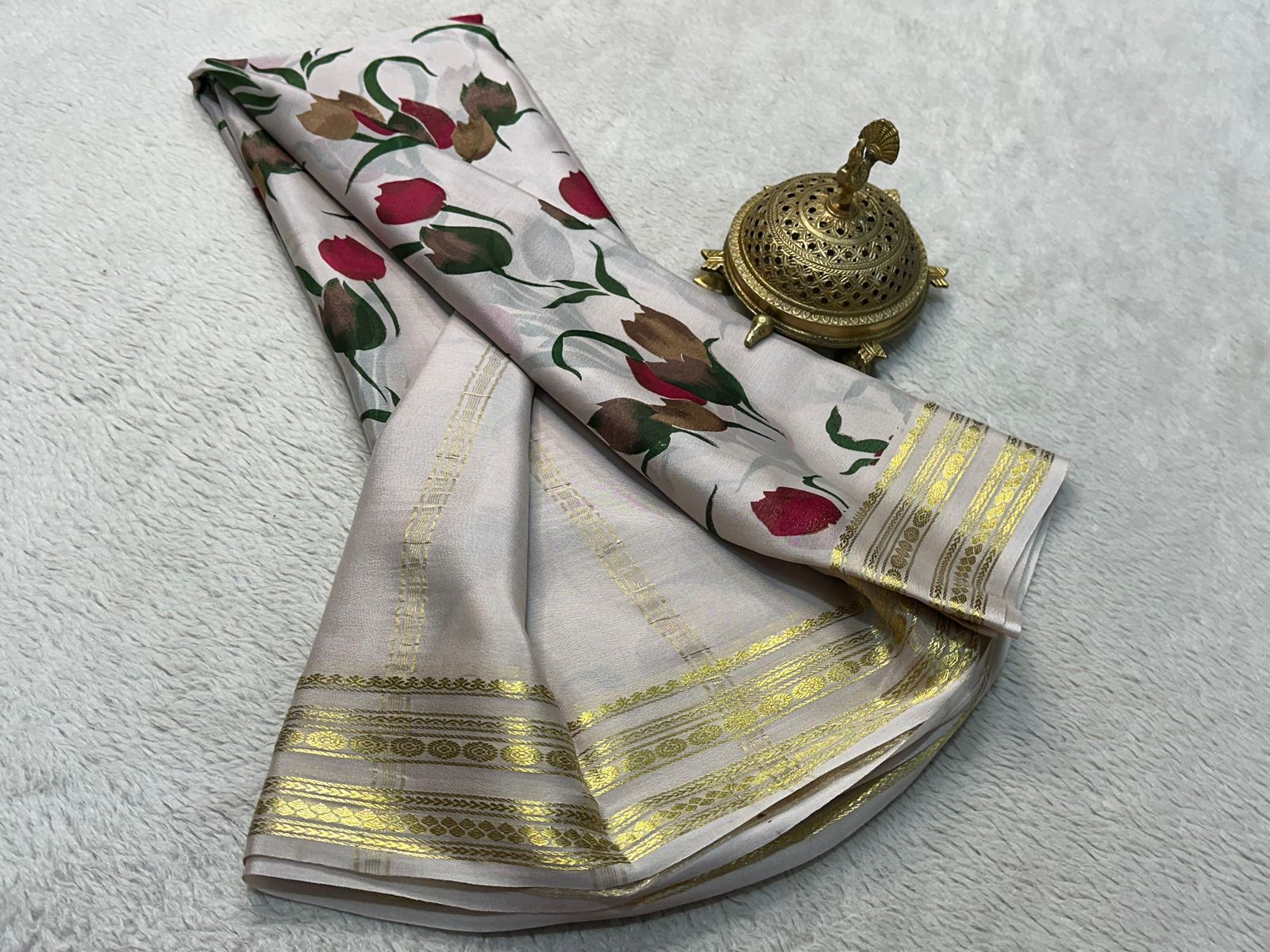 Stunning Floral Print Mysore Silk Sarees with Patta Pallu
