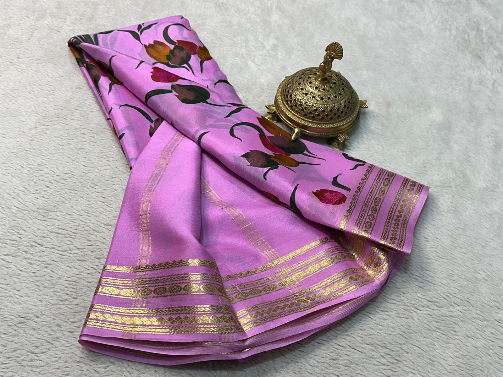 Exquisite Floral Print Mysore Silk Sarees - Perfect for Festive Wear