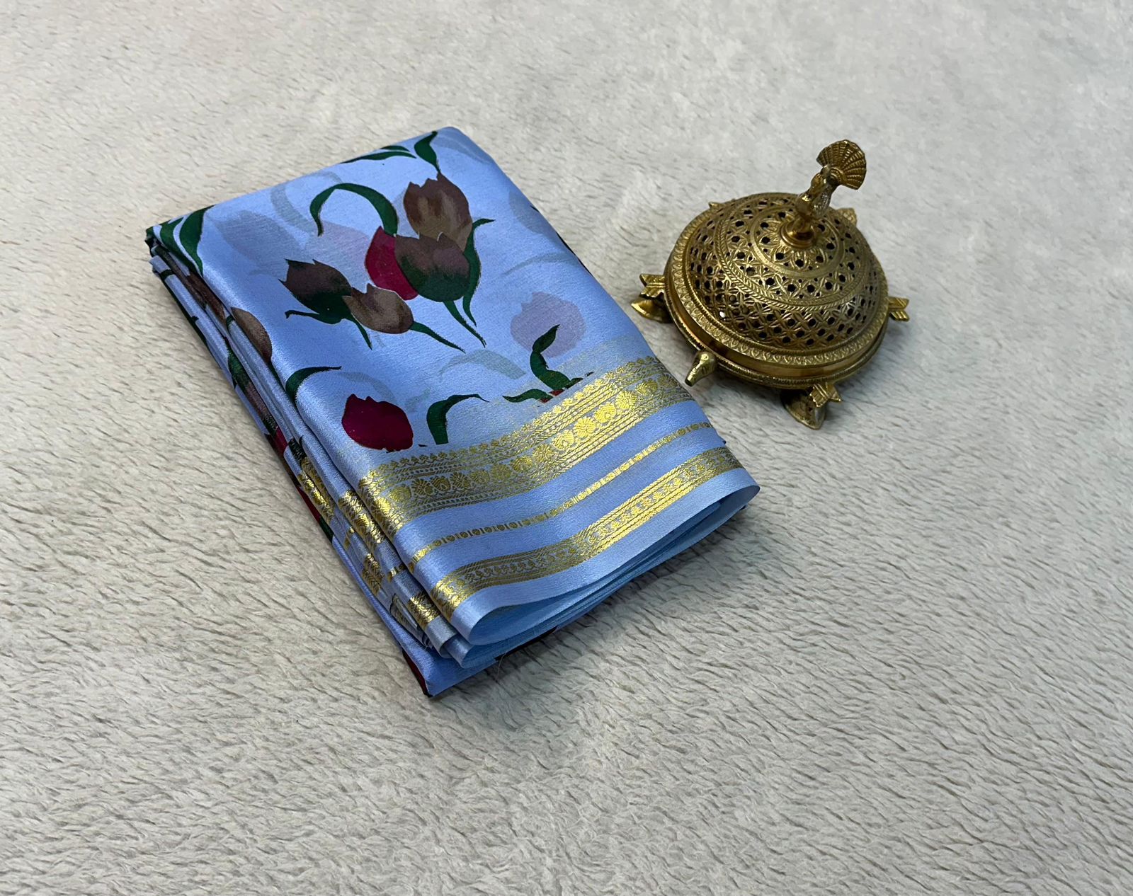 Gorgeous Floral Print Mysore Silk Sarees with Matching Blouse