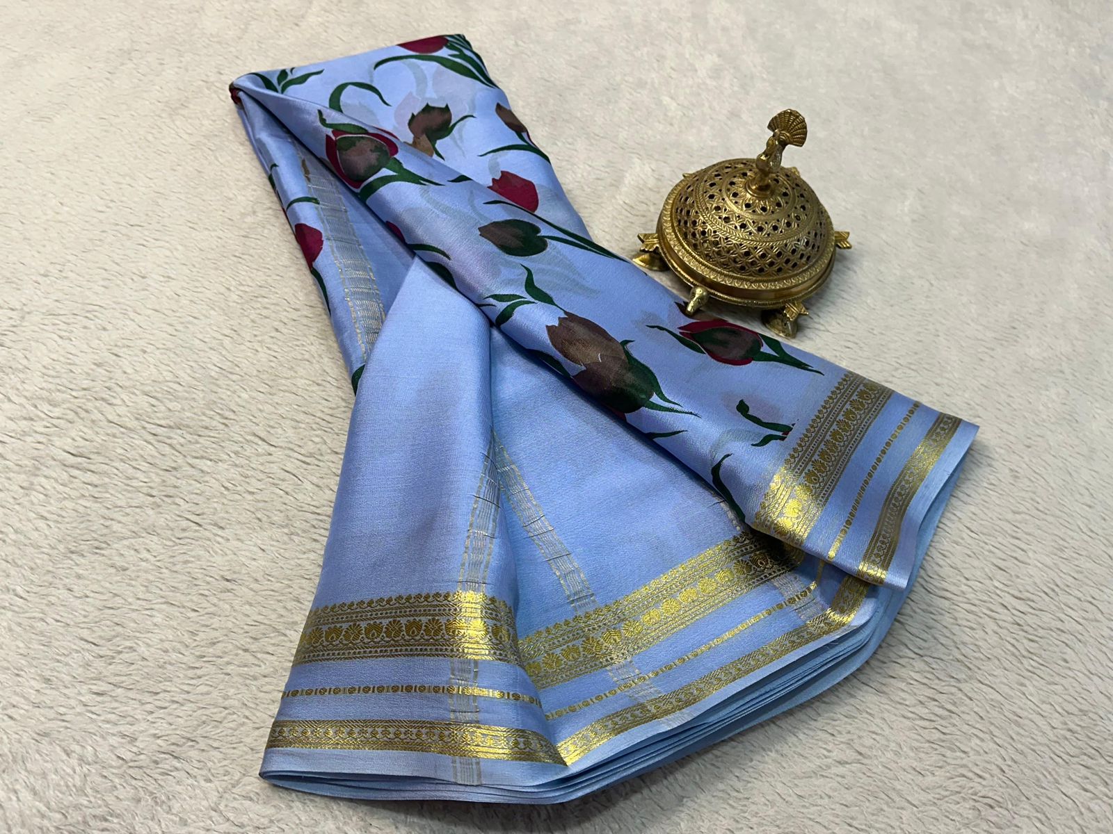 Gorgeous Floral Print Mysore Silk Sarees with Matching Blouse