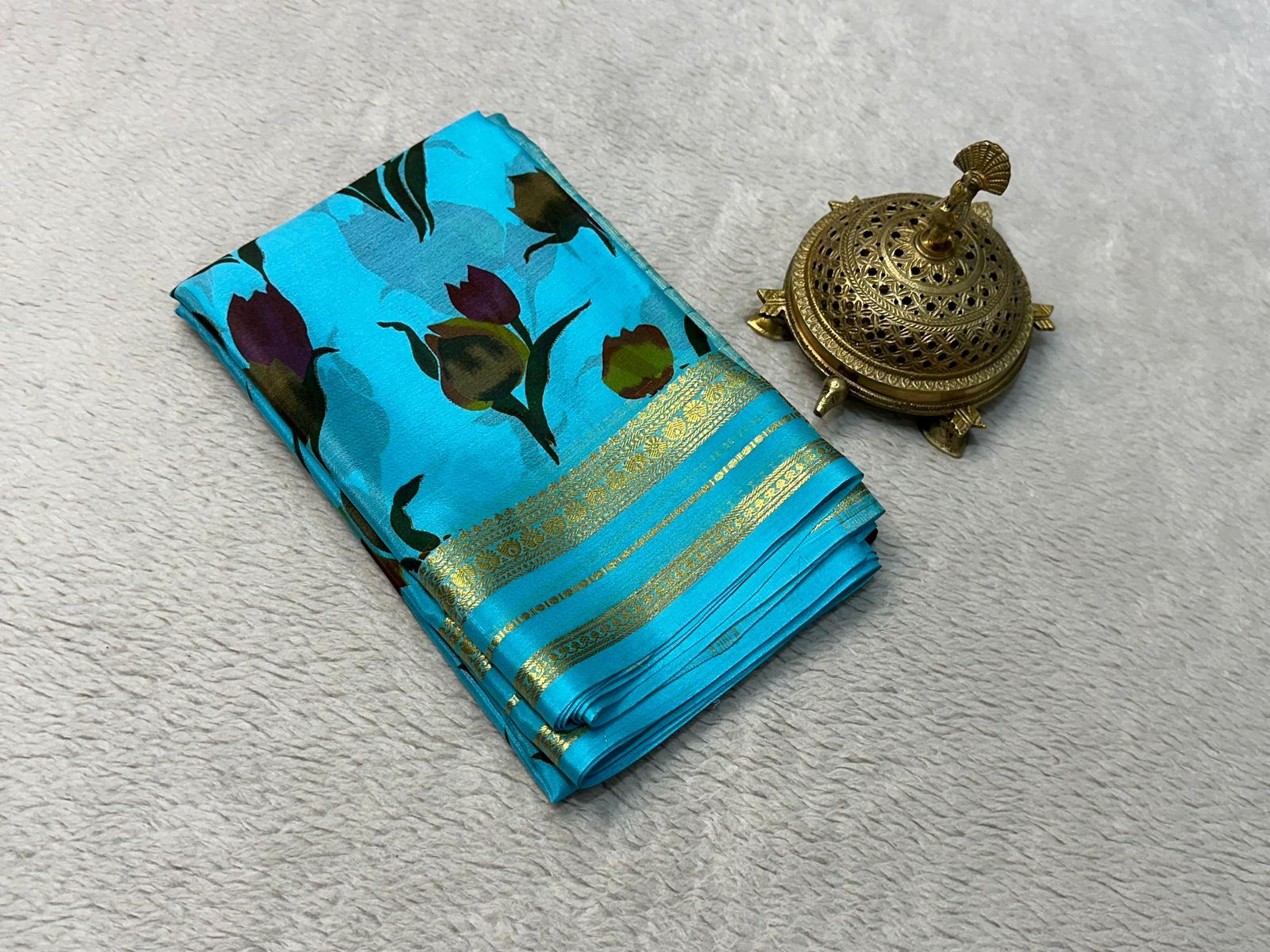 Elegant Floral Print Mysore Silk Sarees with Patta Pallu