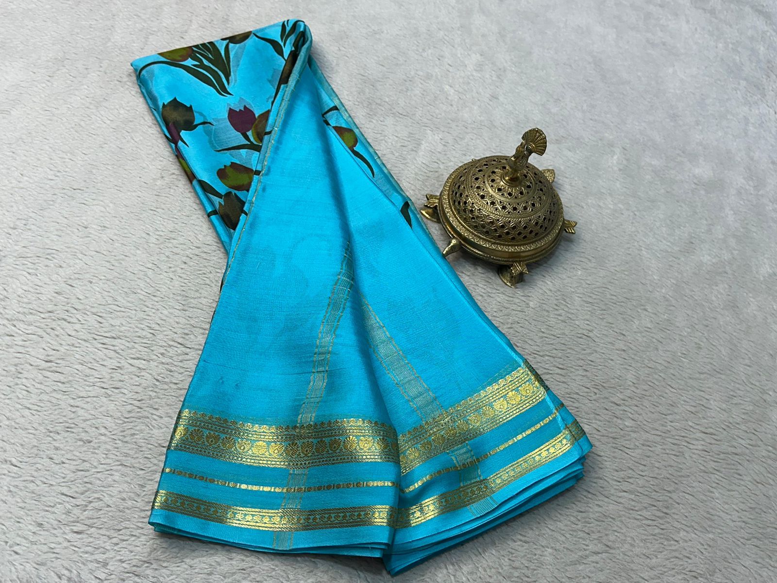 Elegant Floral Print Mysore Silk Sarees with Patta Pallu