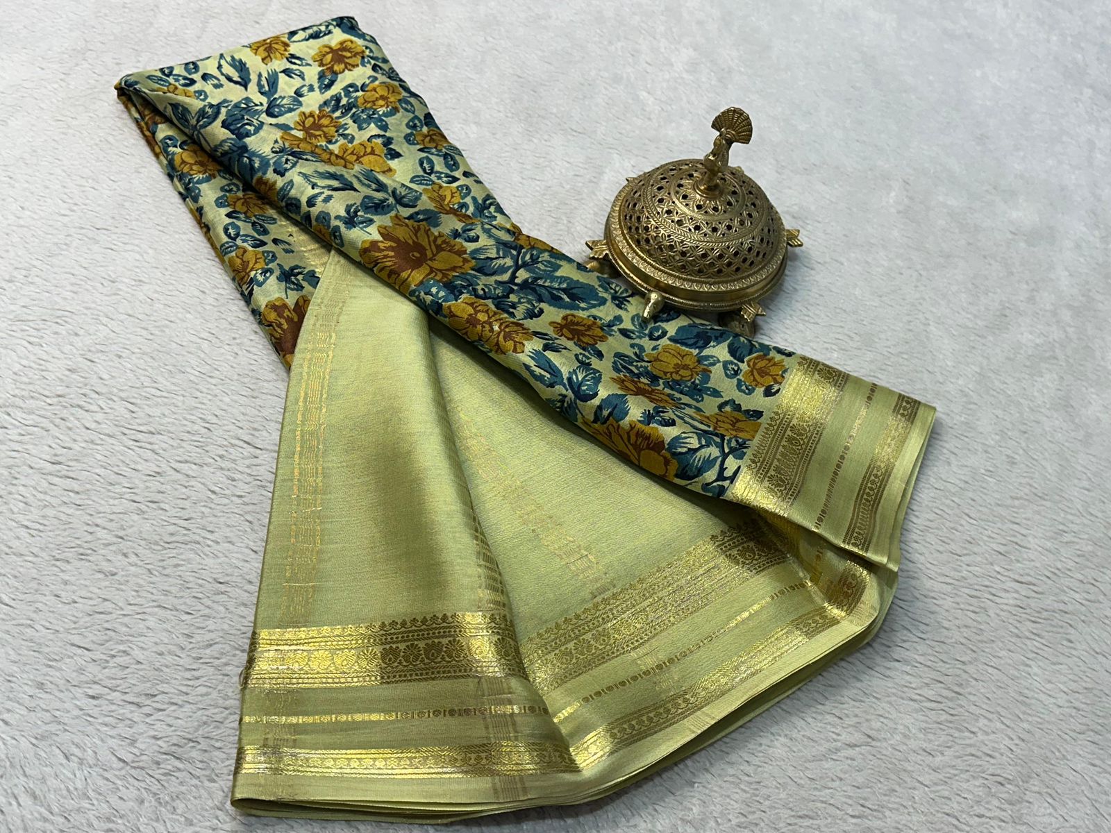 Floral Print Mysore Silk Sarees with Rich Patta Pallu