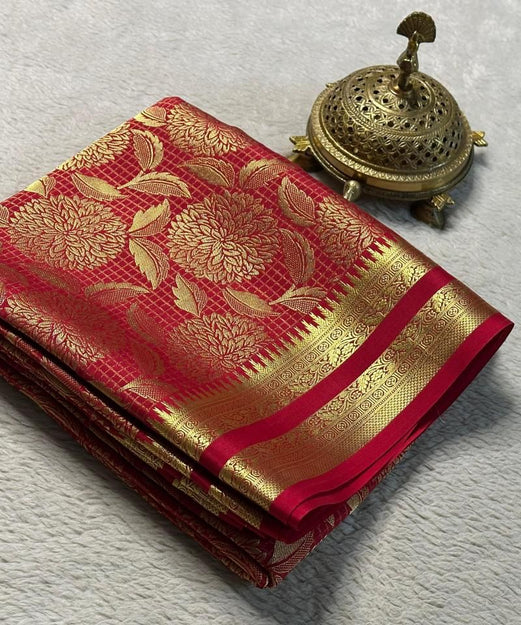 Luxurious Bridal Wear: Exquisite Silk Brocade Mysore Silk Sarees with Gold & Silver Zari Weaving