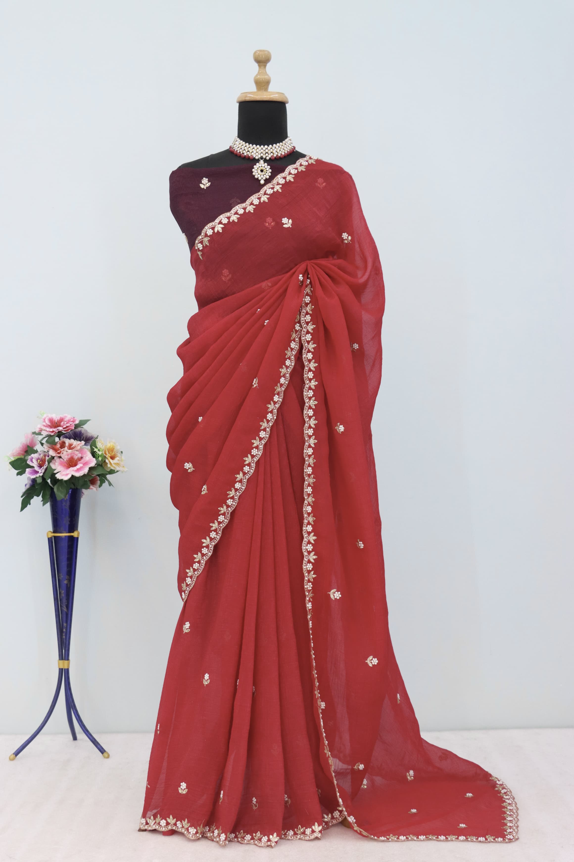 Silken Perfection: Moti Handwork & Contrast Blouse Magic