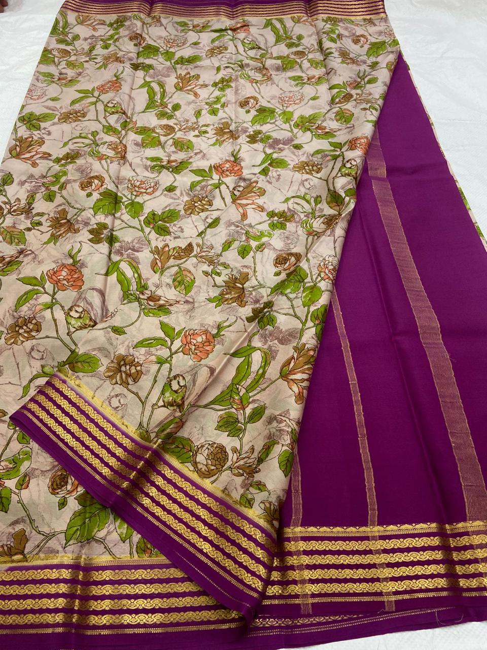 Kalamkari Crepe Silk Sarees with Beautiful Borders