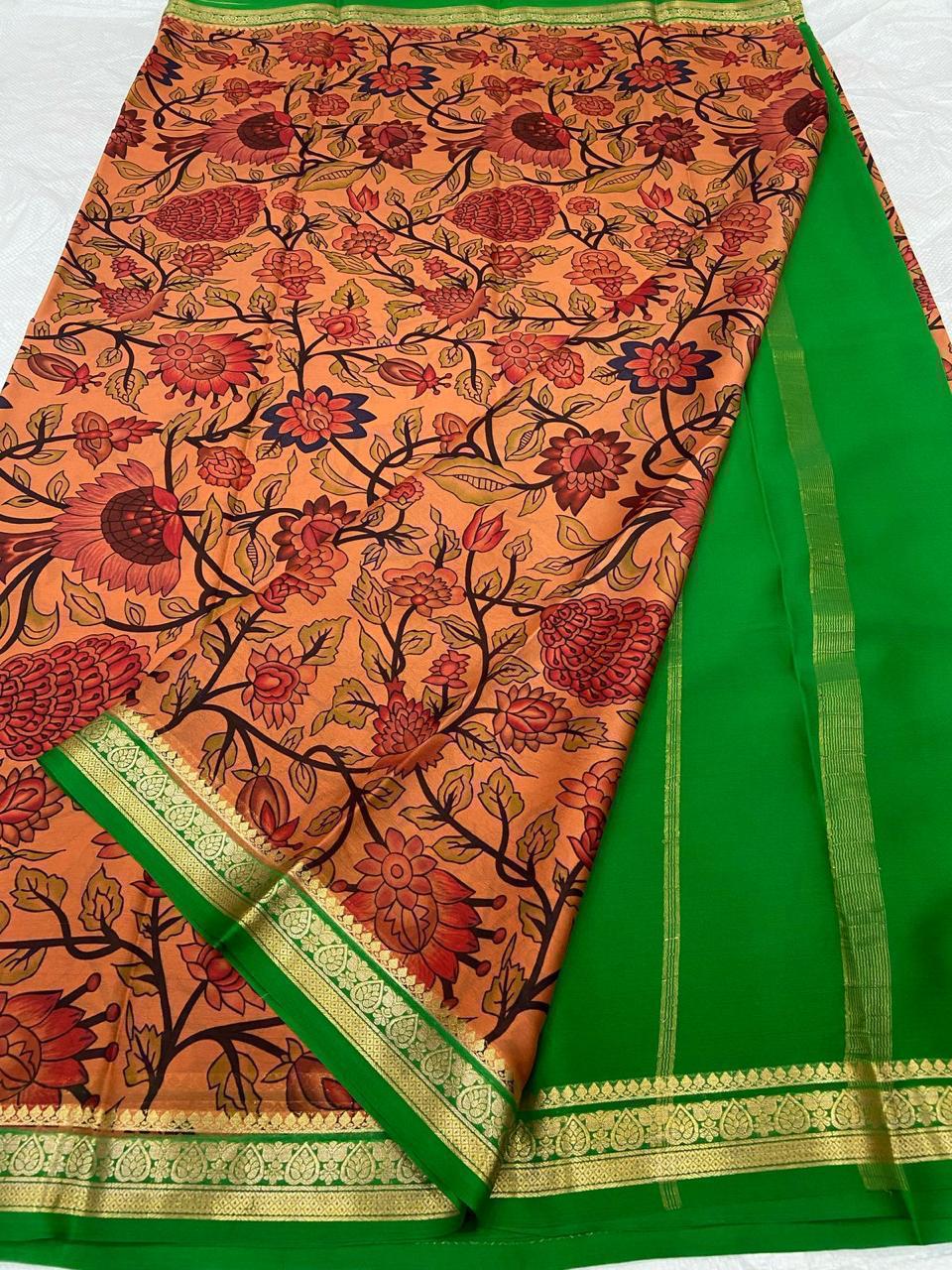 Printed Crepe Silk Sarees – Traditional Pallu Style