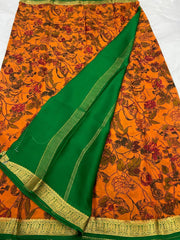 Contrast Border Crepe Silk Sarees – Kalamkari Design