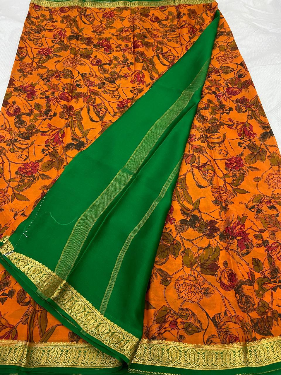Contrast Border Crepe Silk Sarees – Kalamkari Design