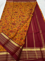 Traditional Kalamkari Crepe Silk Sarees with Line Pallu