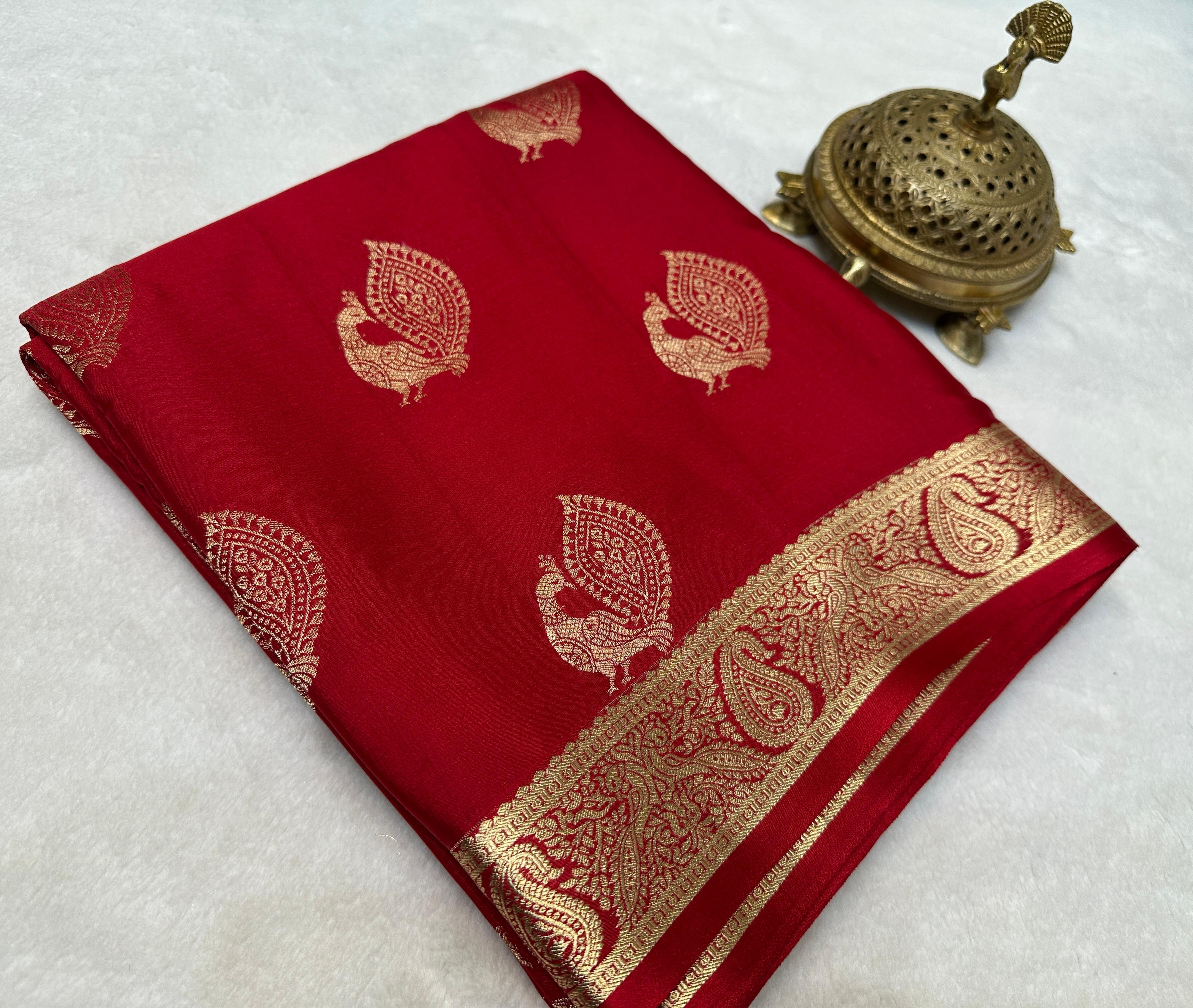 Pure Mysore Silk Sarees with Peacock Motifs Online