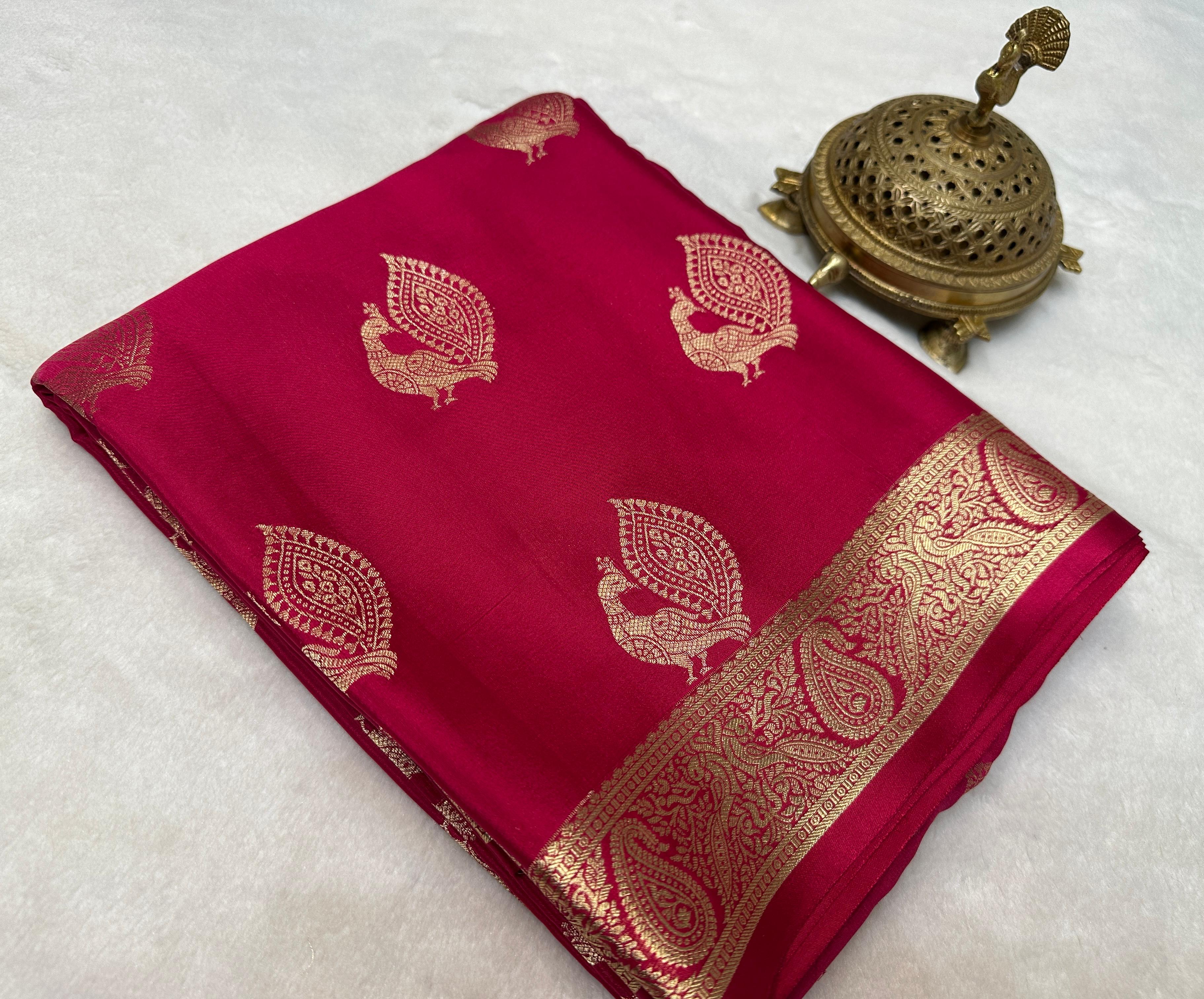 Pure Mysore Silk Sarees with Peacock Motifs Online