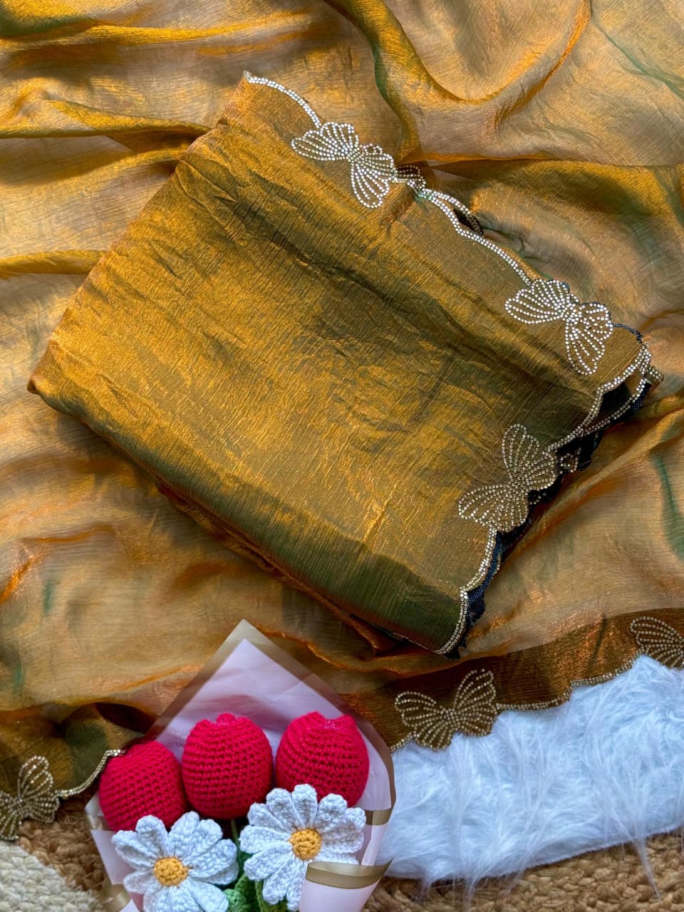 Beautiful Butterfly Jarkan Work Saree with Stone Pallu