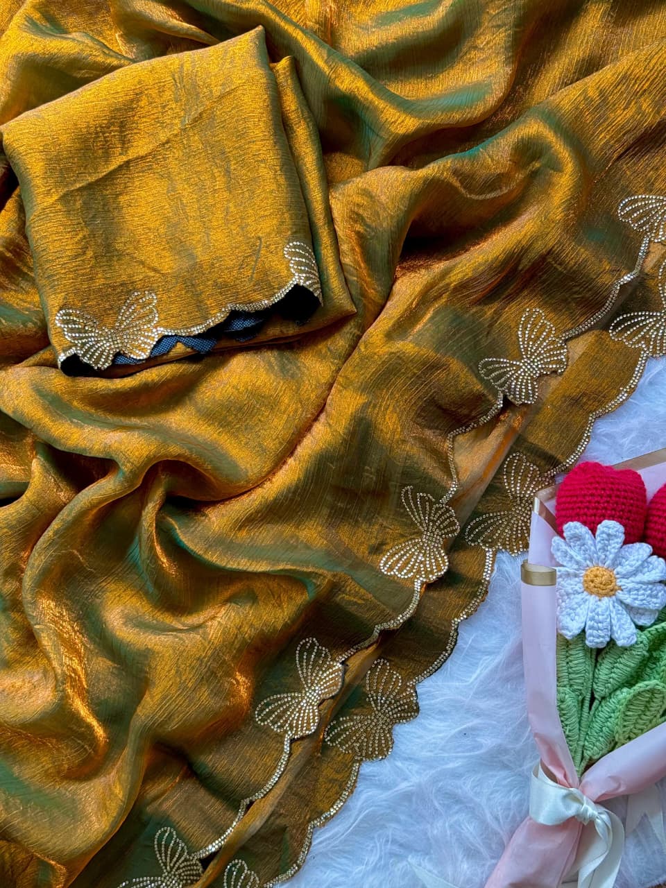 Beautiful Butterfly Jarkan Work Saree with Stone Pallu