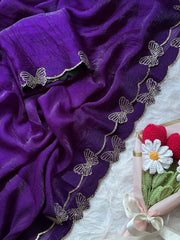 Beautiful Butterfly Jarkan Work Saree with Stone Pallu