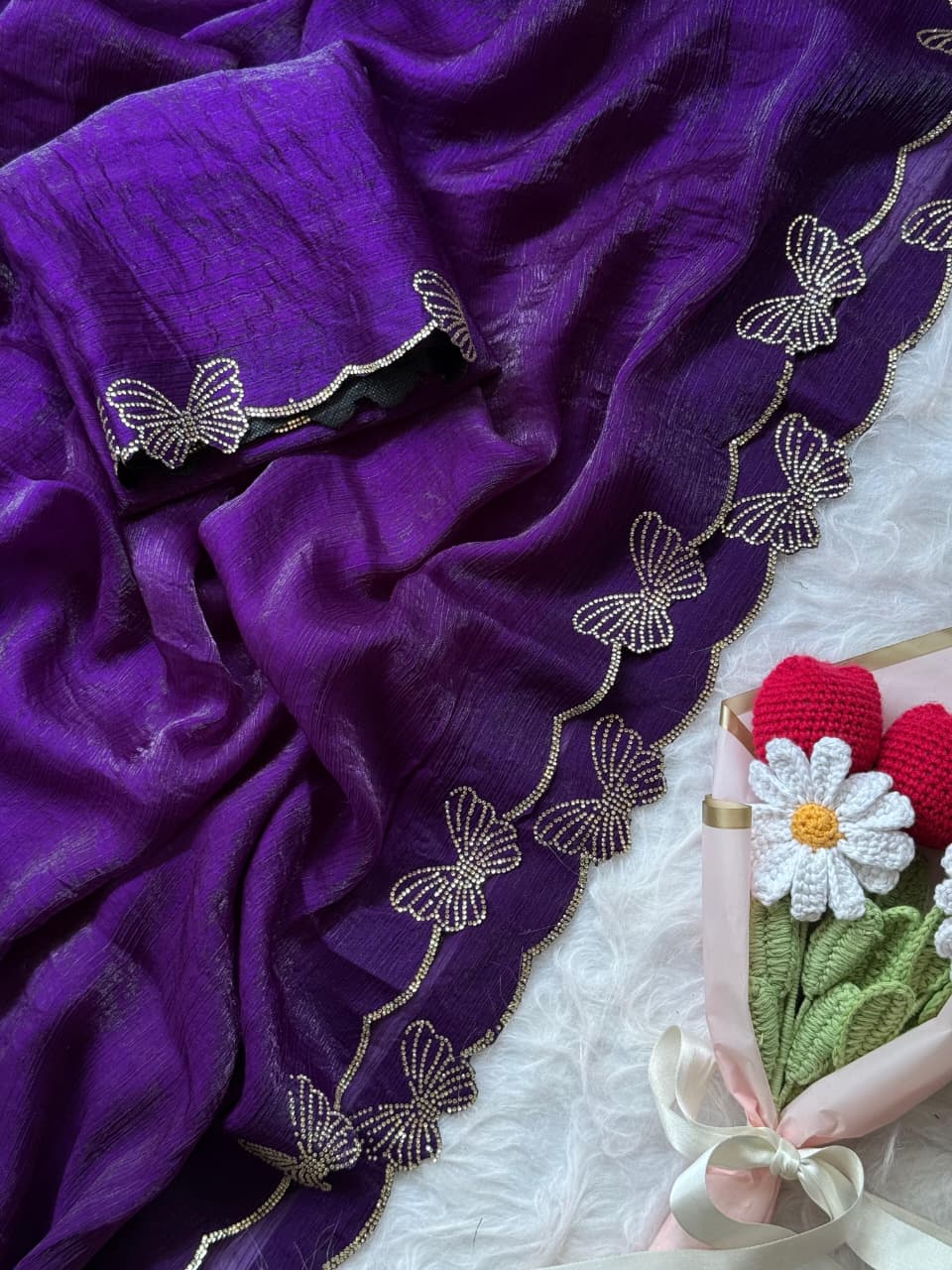 Beautiful Butterfly Jarkan Work Saree with Stone Pallu