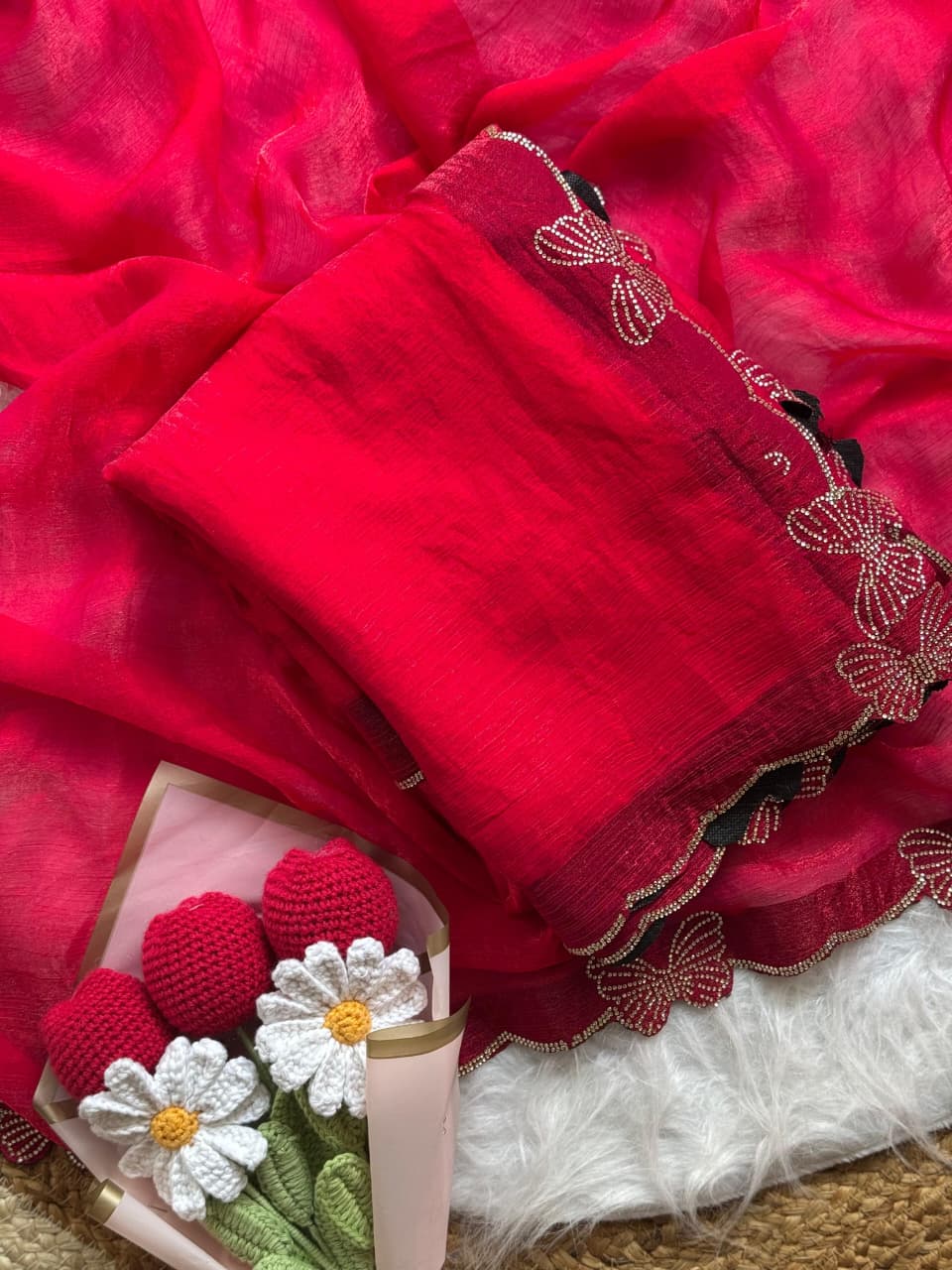 Beautiful Butterfly Jarkan Work Saree with Stone Pallu