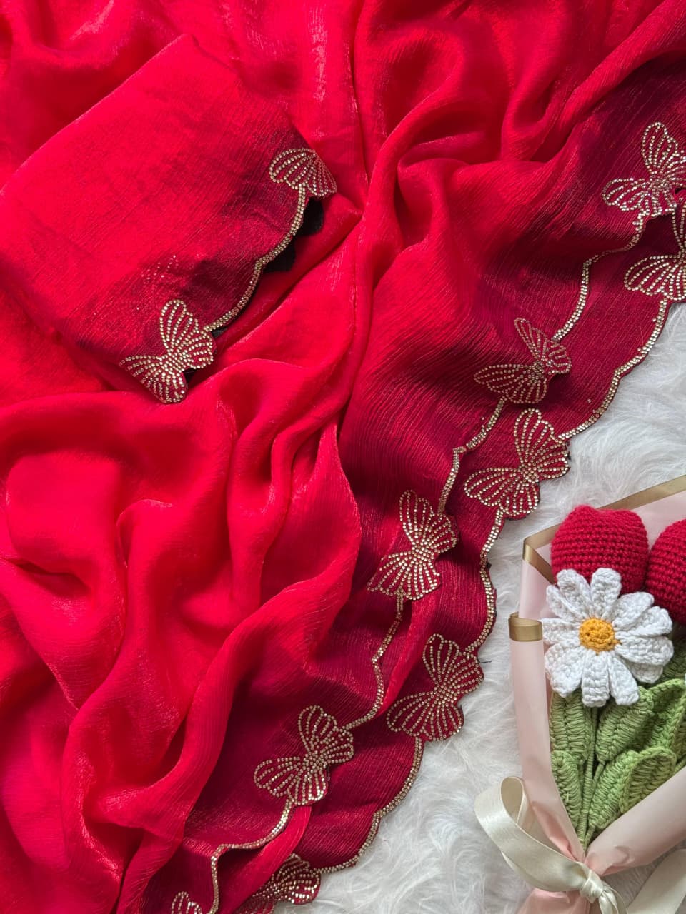 Beautiful Butterfly Jarkan Work Saree with Stone Pallu