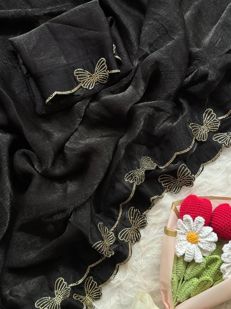 Beautiful Butterfly Jarkan Work Saree with Stone Pallu