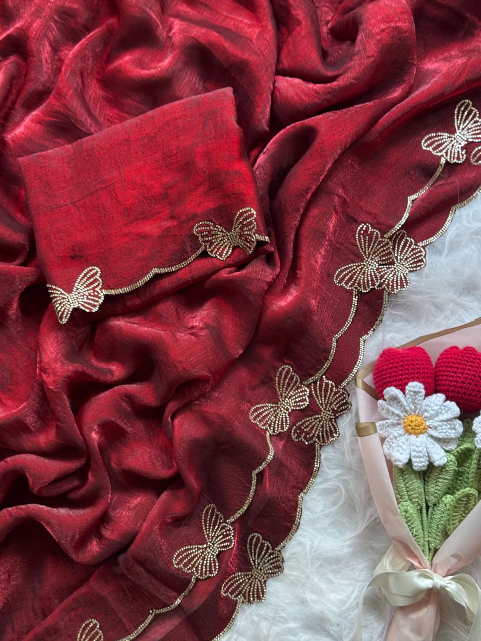 Beautiful Butterfly Jarkan Work Saree with Stone Pallu