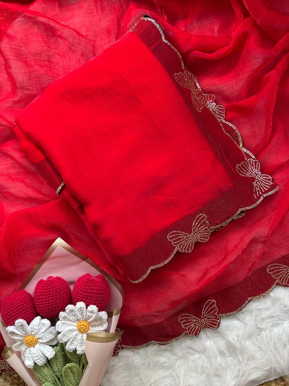 Beautiful Butterfly Jarkan Work Saree with Stone Pallu