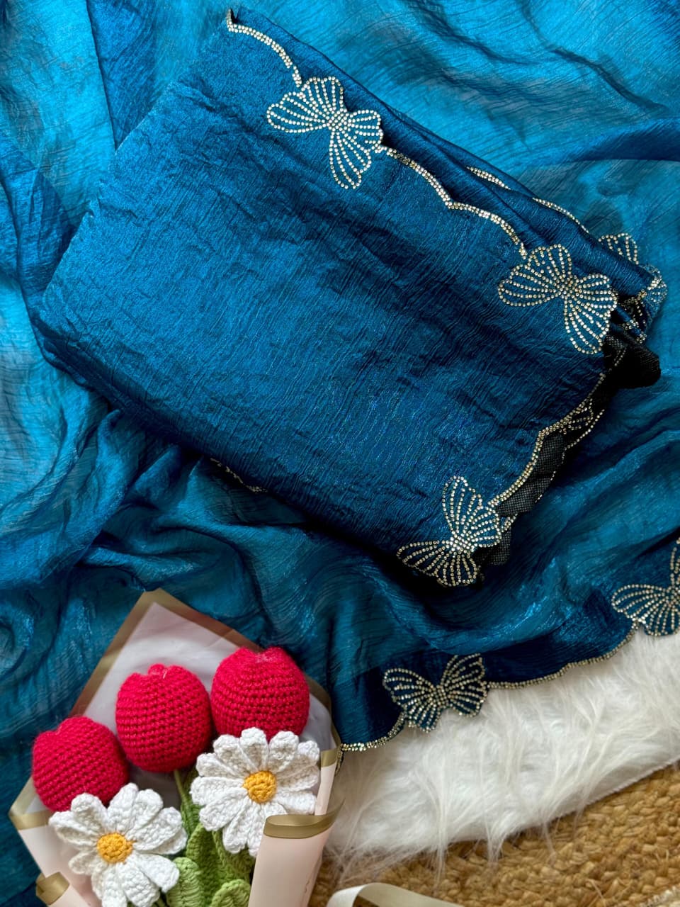 Beautiful Butterfly Jarkan Work Saree with Stone Pallu