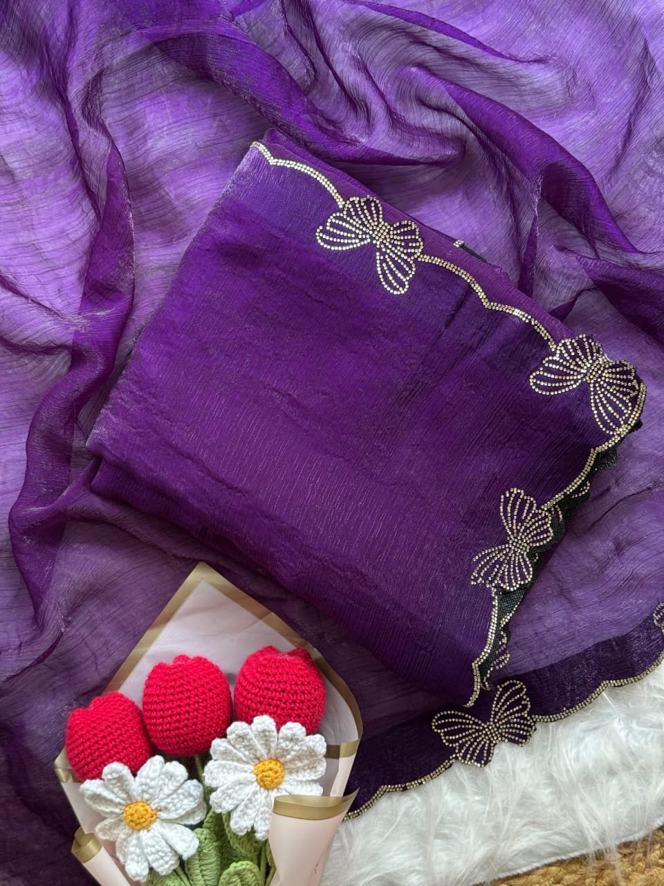 Beautiful Butterfly Jarkan Work Saree with Stone Pallu