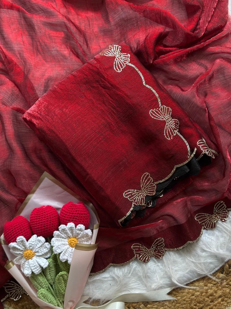 Beautiful Butterfly Jarkan Work Saree with Stone Pallu