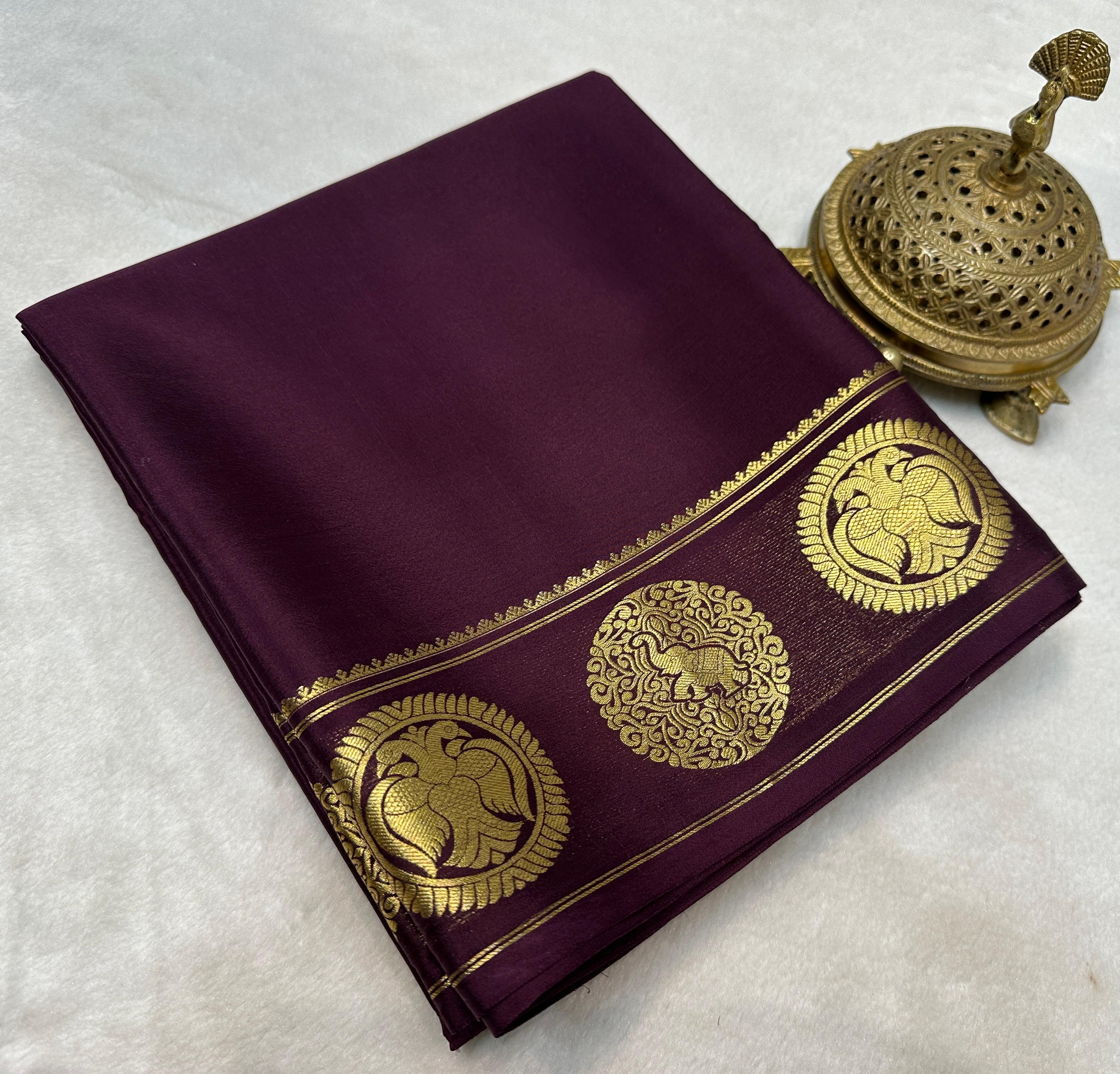 Pure Soft Silk Saree with Gandaberunda & Elephant Design Border