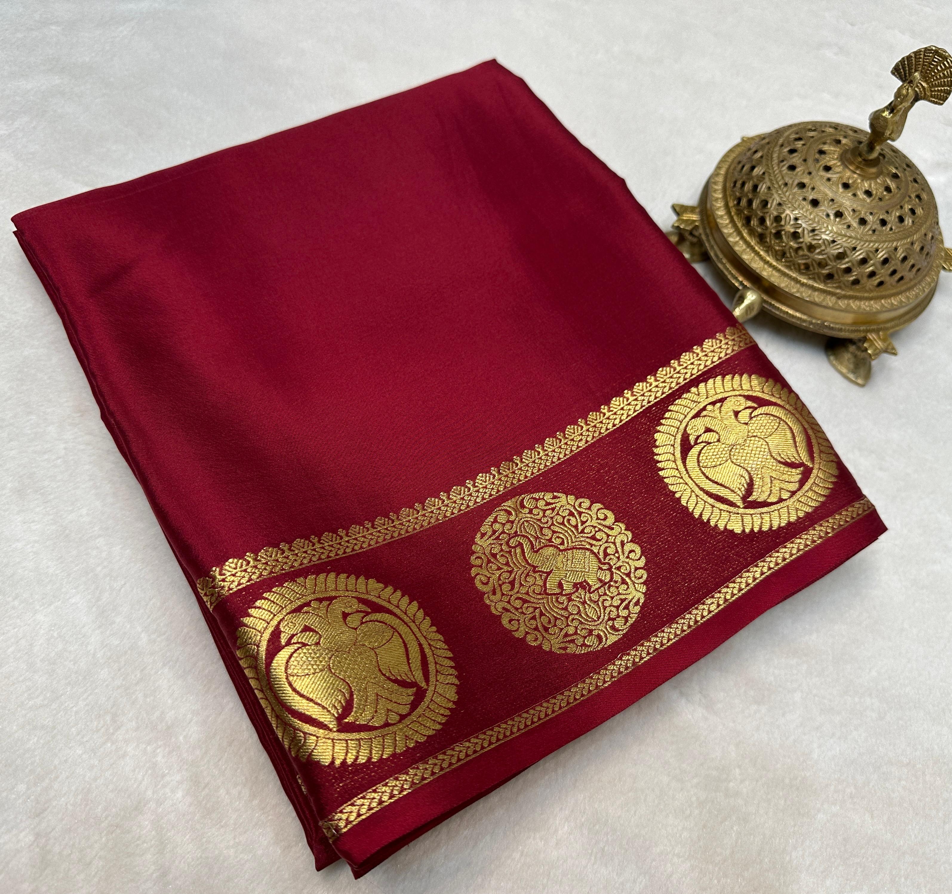 Pure Soft Silk Saree with Gandaberunda & Elephant Design Border