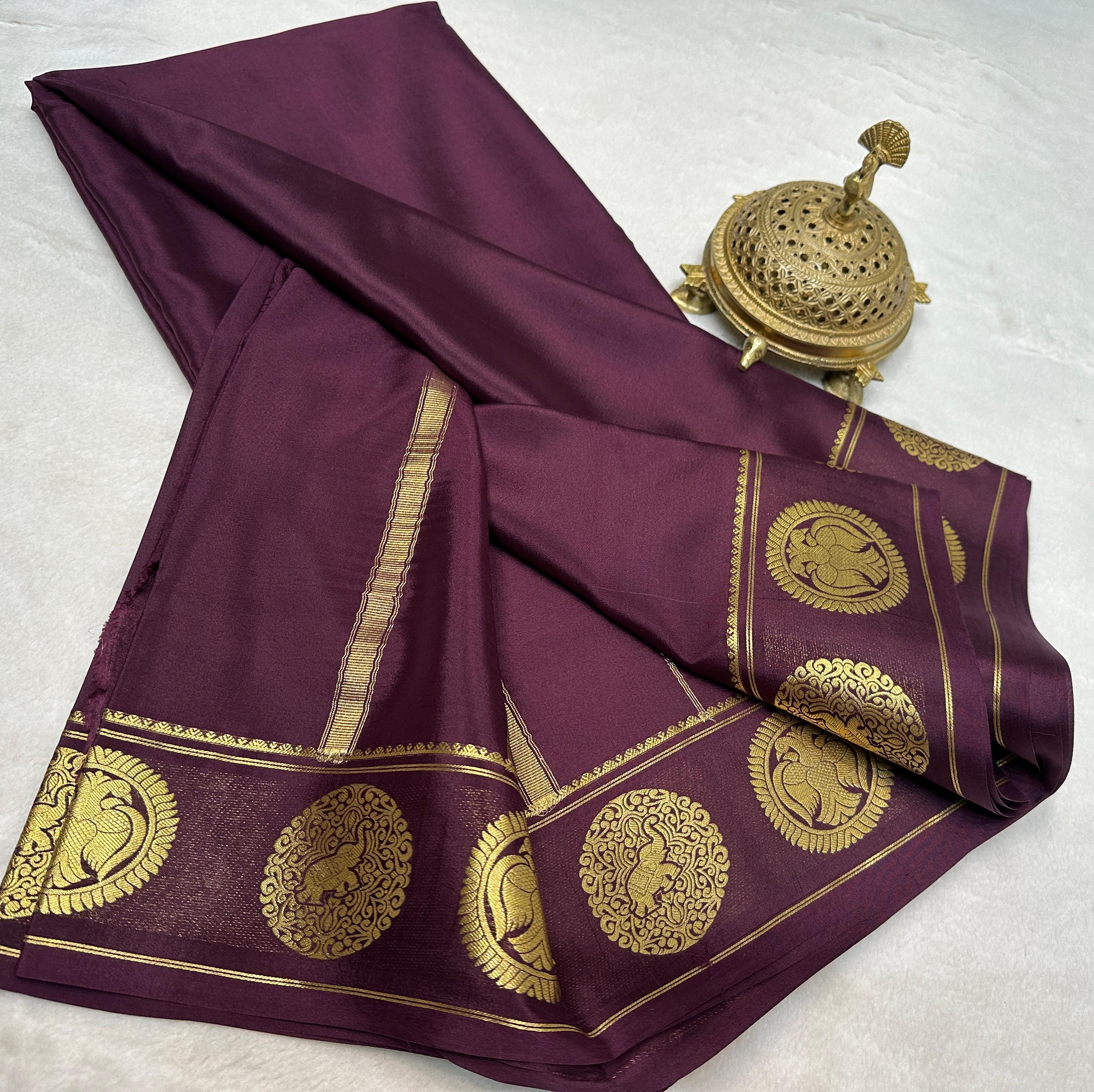 Pure Soft Silk Saree with Gandaberunda & Elephant Design Border