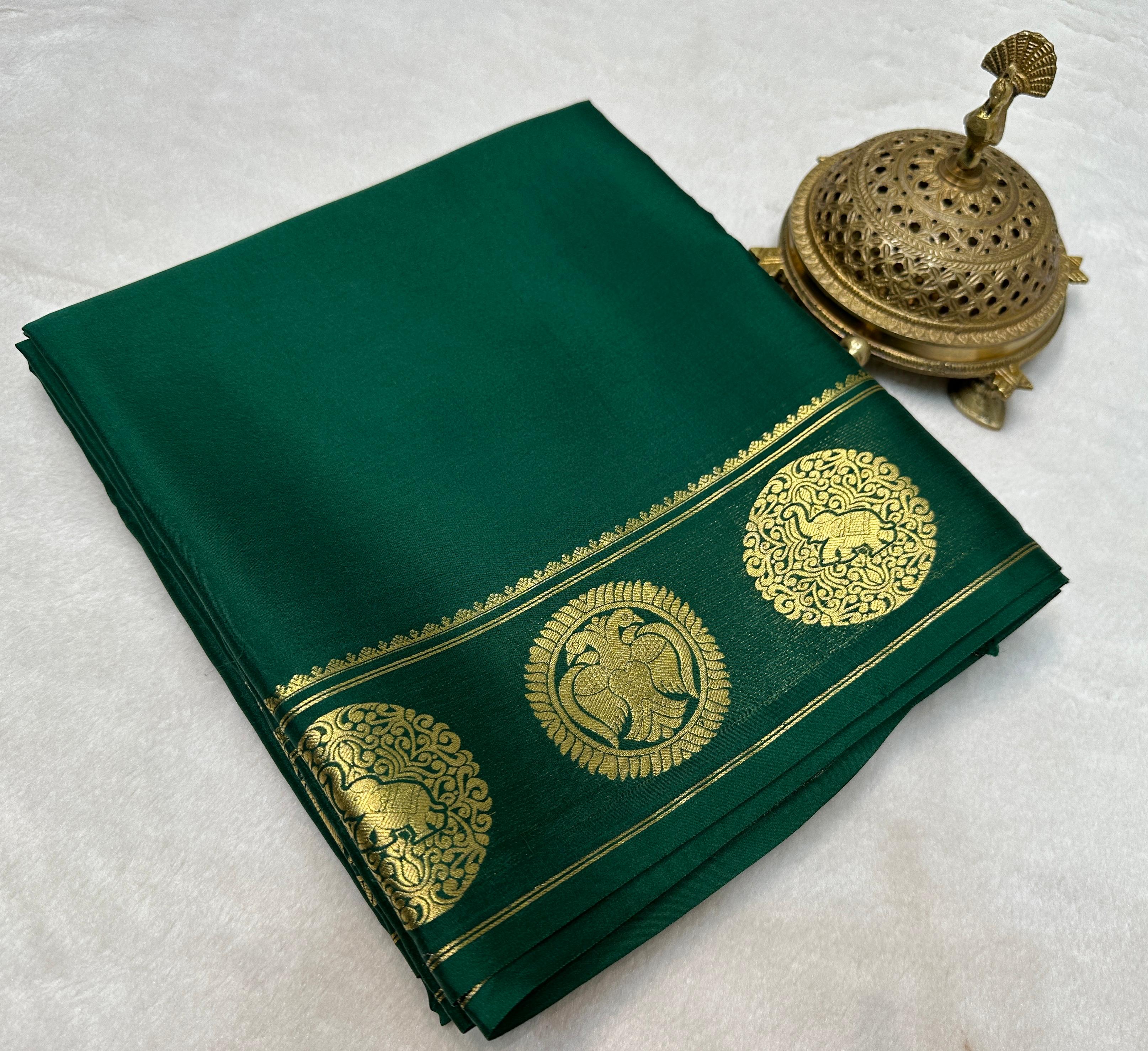 Pure Soft Silk Saree with Gandaberunda & Elephant Design Border