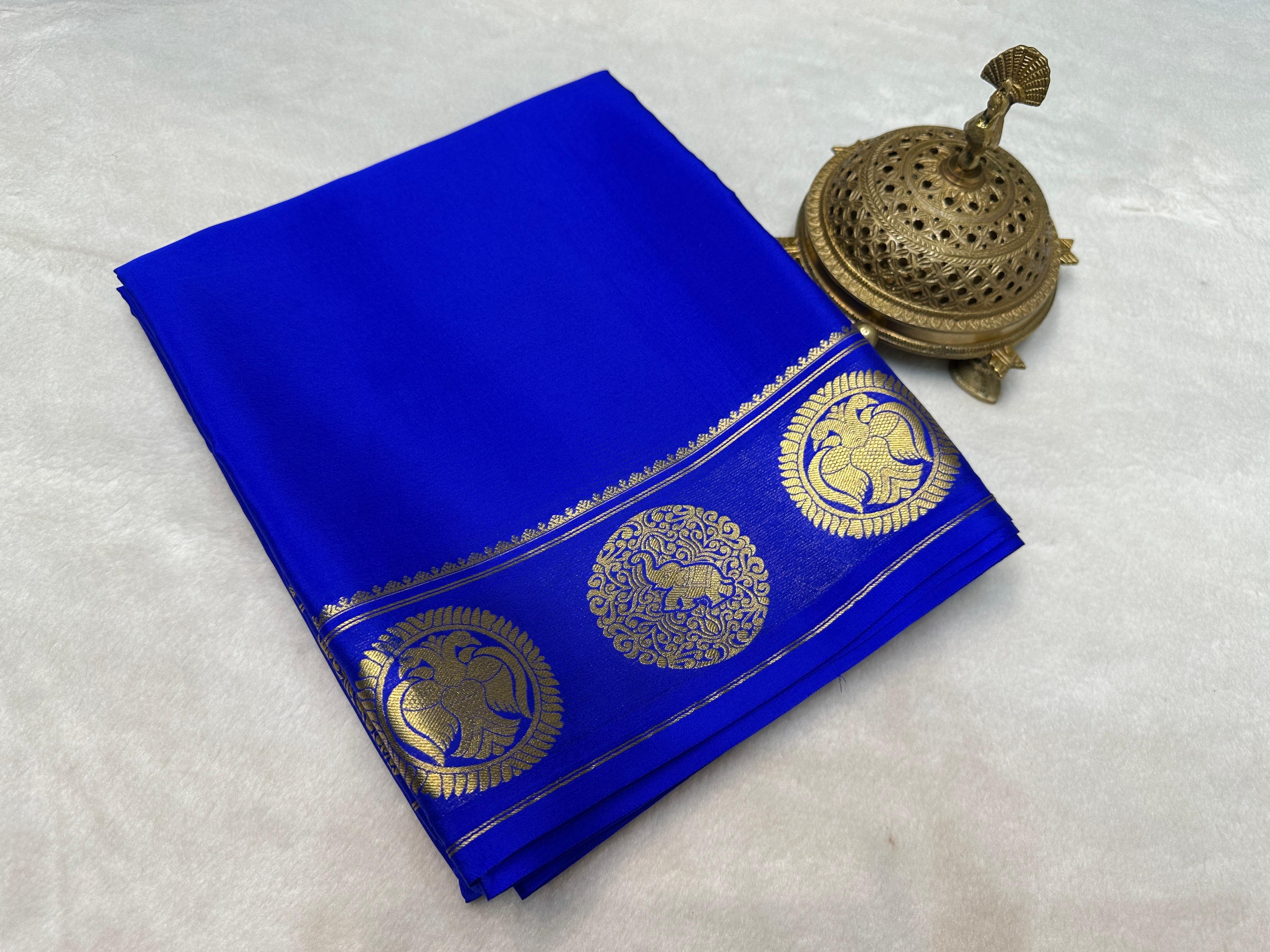 Pure Soft Silk Saree with Gandaberunda & Elephant Design Border